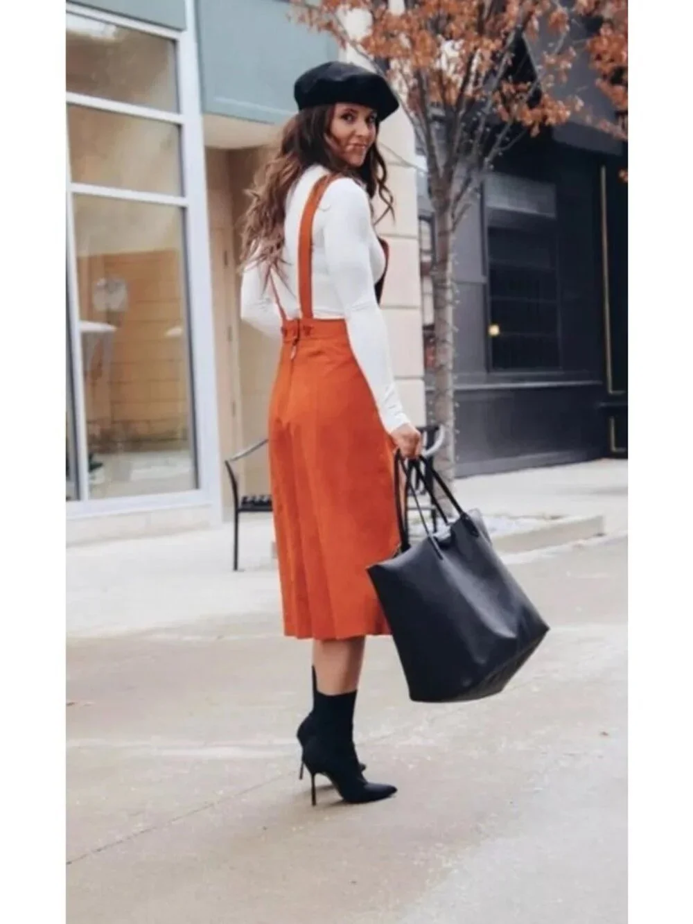 Free People Womens Midi Apron Dress Size 10 Burnt Orange Suede Bib Lined Retro